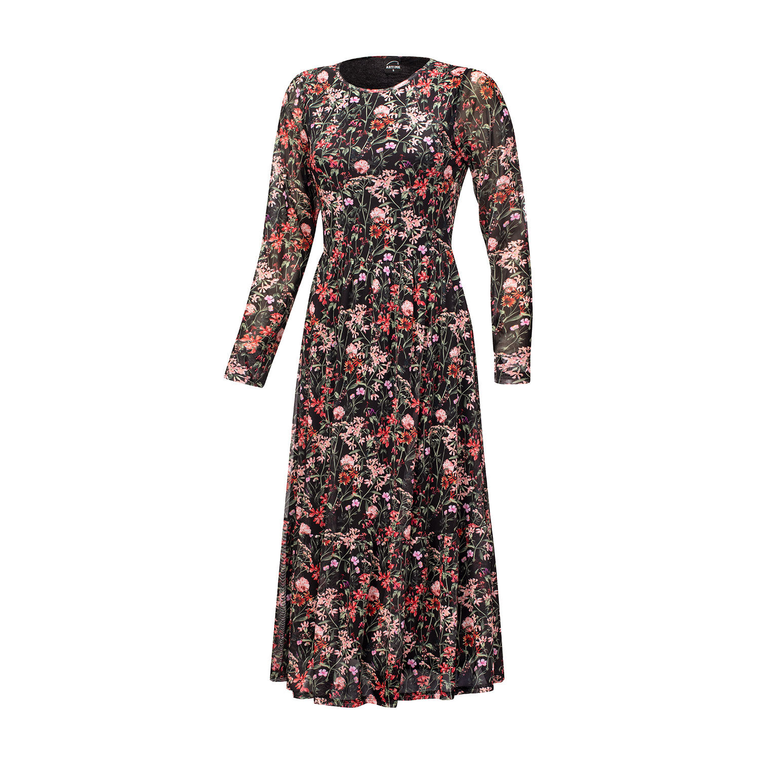 Midi Kleid langarm mit floralem Print
