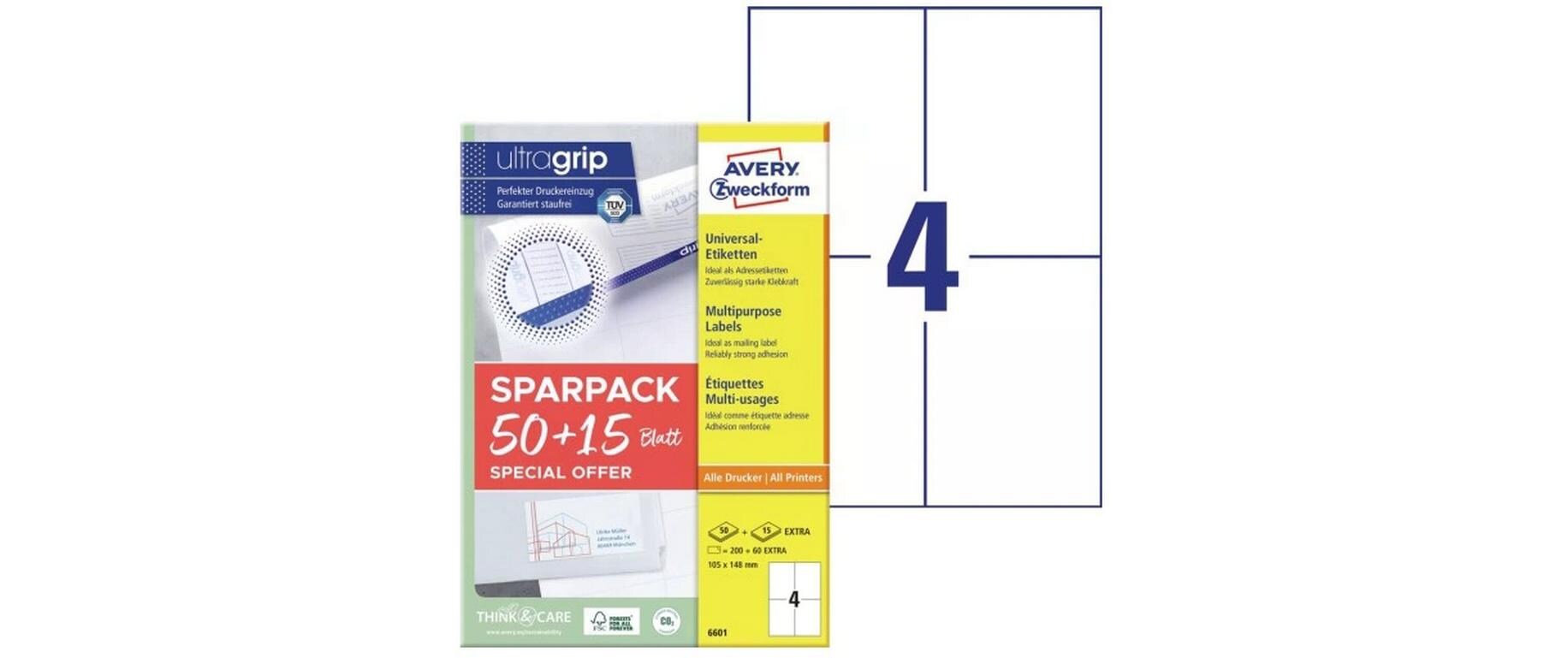 Universal-Etiketten 105 x 148 mm, 260 Etiketten / 65 BogenWeisses Etikettenbogen Set