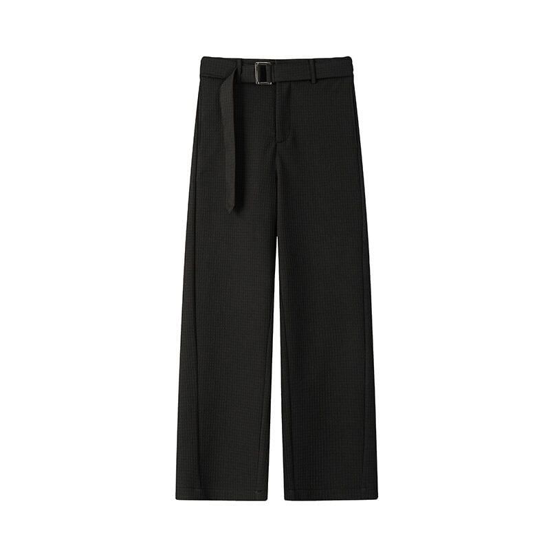 Freehop - Mid Rise Plain Textured Straight Leg Broek