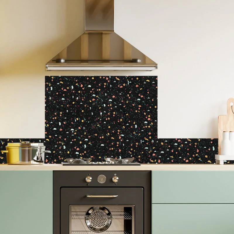 Crédence cuisine Fond de hotte ALU : L 90cm x H 70cm - TERRAZZO NOTTE