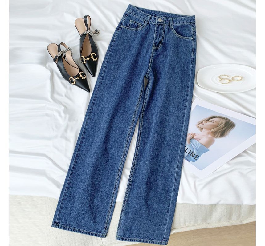 DREE - High Waist Washed Wide Leg Jeans