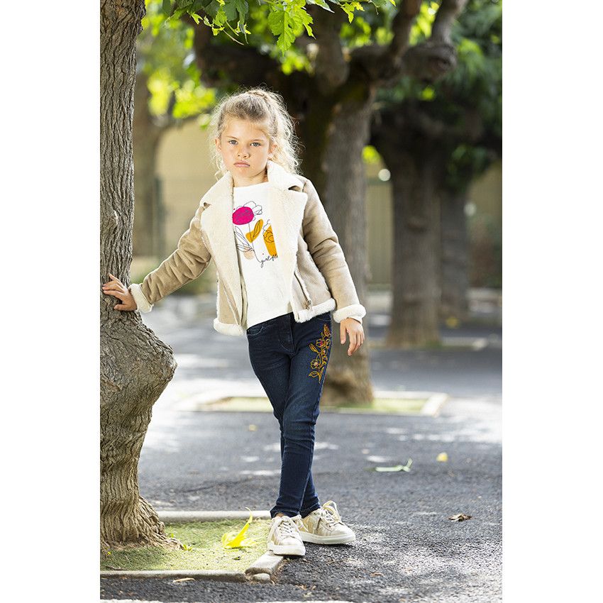 T-shirt manches longues en jersey print fantaisie pour fille - Ecru