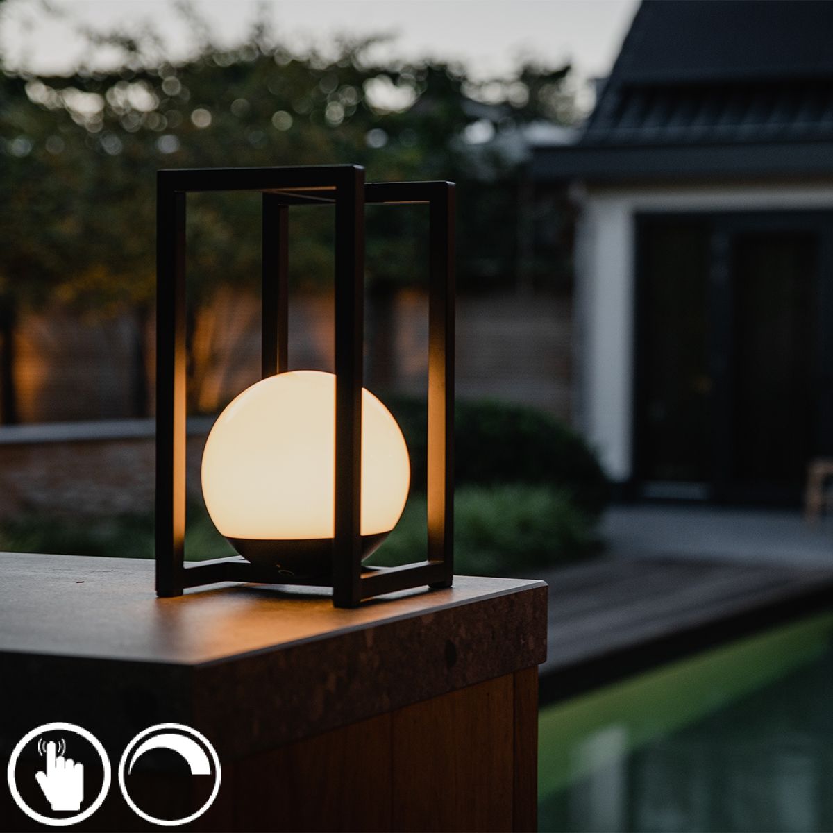 Buiten tafellamp zwart incl. LED met touch oplaadbaar - Nowi