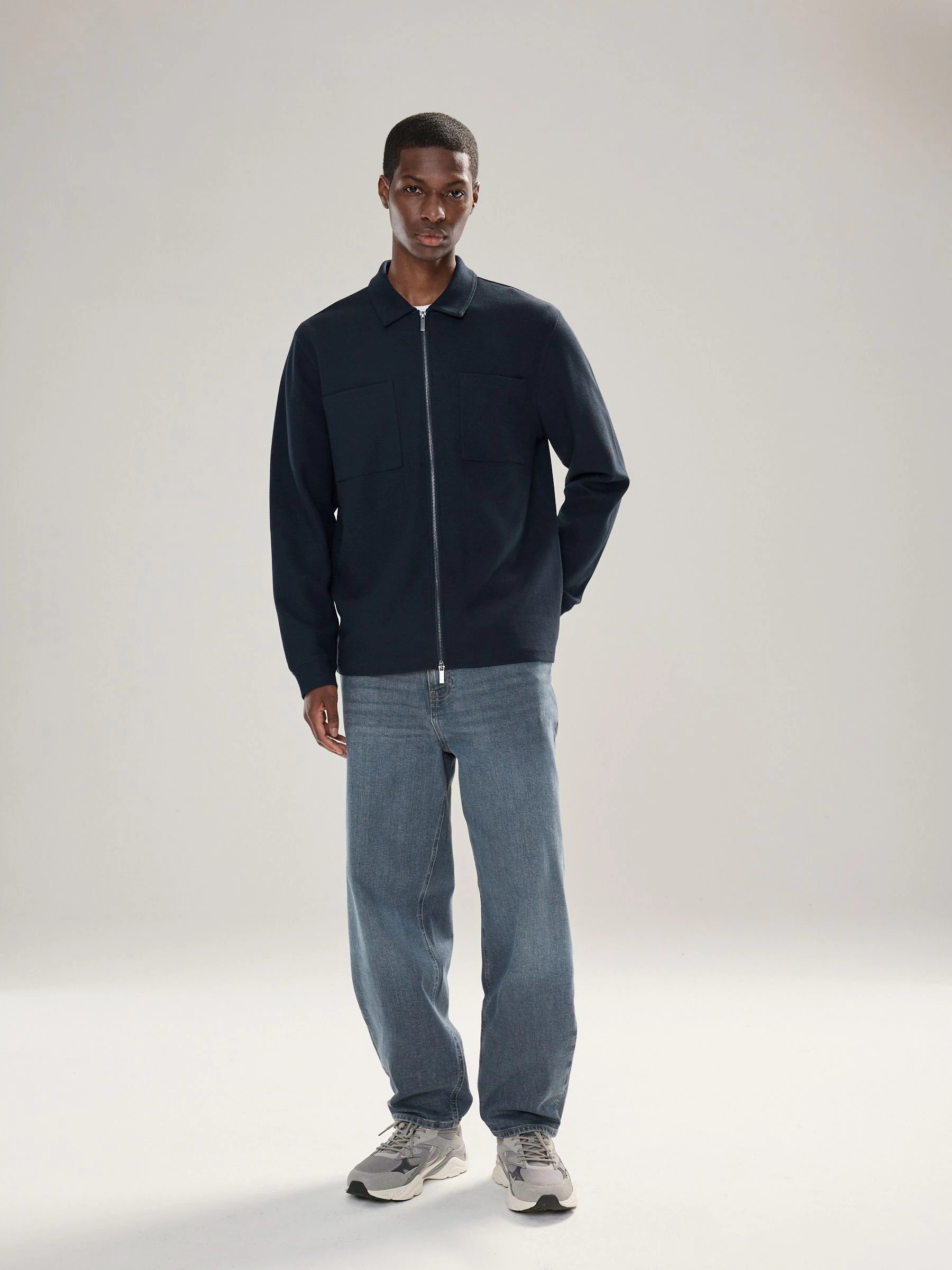 Donkerblauw - Textured Zip Through Shacket