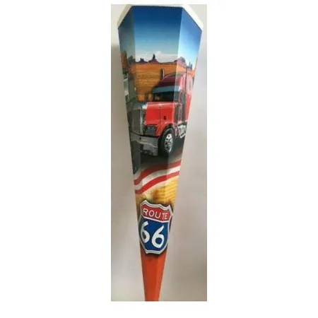 Goldbuch Schultüte Truck Route 66 mit weißem Tüll und weißer Borde, 85 cm, 6 eckig