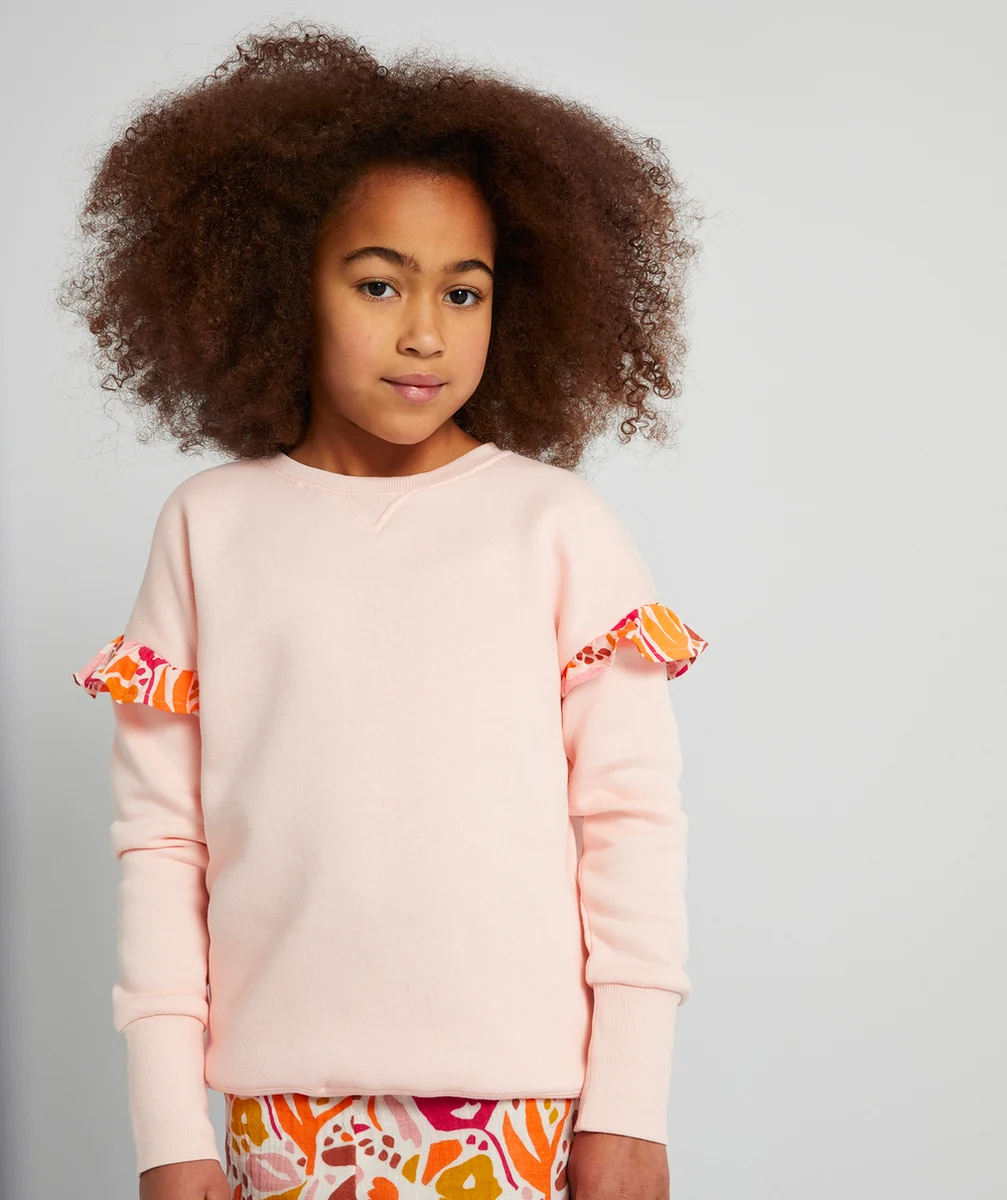 SWEAT ÉVOLUTIF FILLE ROSE EN FIBRES RECYCLÉES AVEC VOLANTS