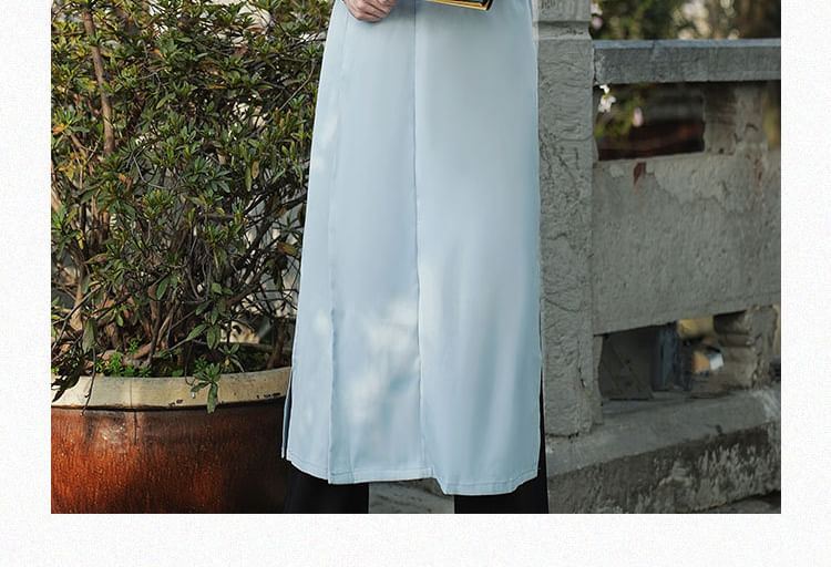 Tangier - Effen Hanfu-top met lange mouwen / Losse broek / Geborduurde gewaad / Sjerp / Polsmanchet / Set