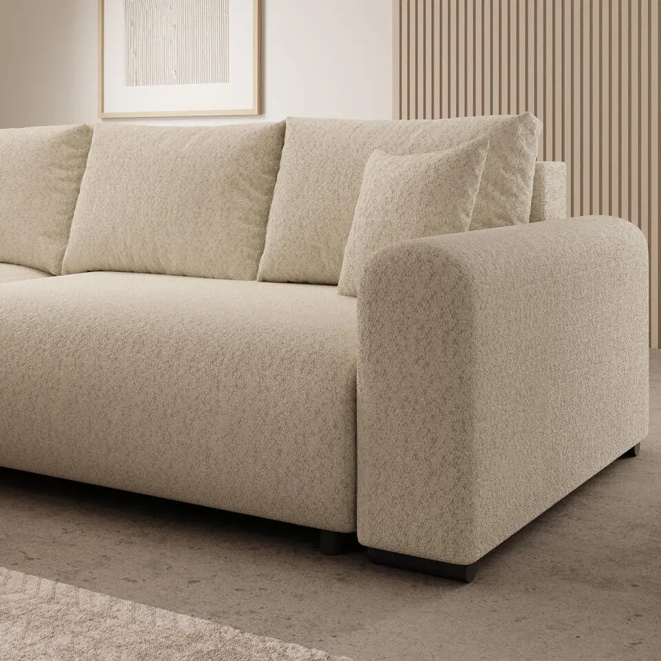 Meubella - Hoekbank Mindin - Beige teddystof - Universeel
