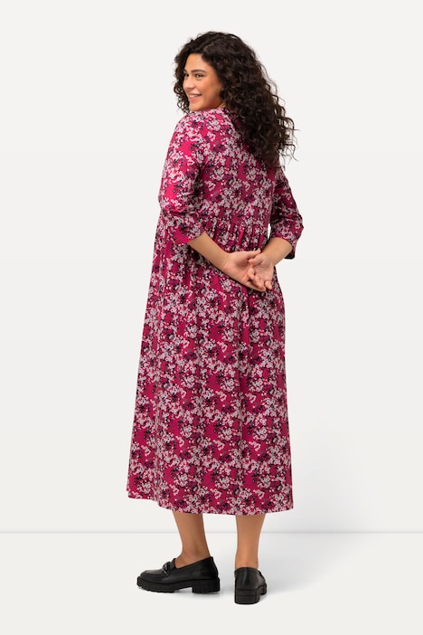 Jerseykleid, Blüten, A-Linie, Rundhals, 3/4-Arm