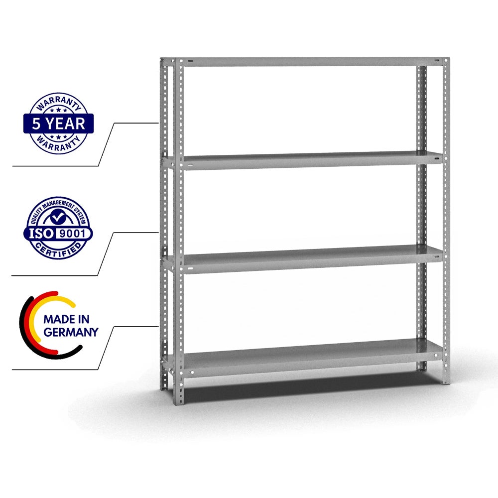 PROREGAL Stellingkast, Schroefmontagesysteem, Middelzware uitvoering, Basiseenheid, HxBxD 150 x 130 x 30 cm, 4 niveaus, Draagvermogen 200 kg, Aan beide zijden te gebruiken, Gegalvaniseerd