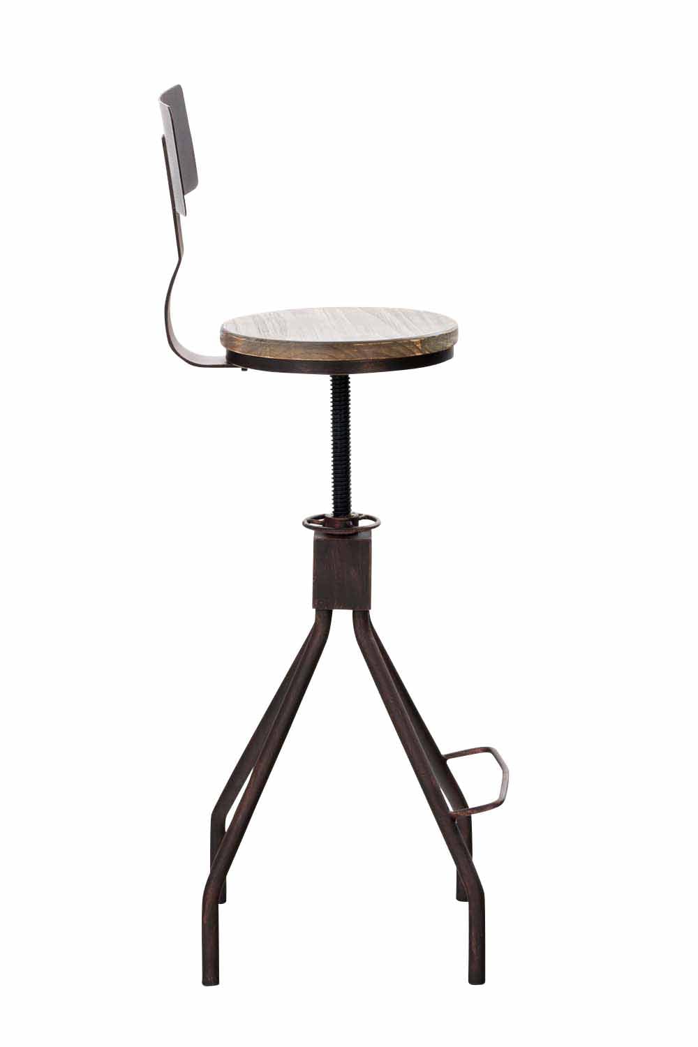 CLP 2er Set Barhocker Elko Im Industrial-Look I Höhenverstellbarer Thekenhocker Mit Holzsitz Und Rückenlehne I Metallhocker Mit Fußstütze