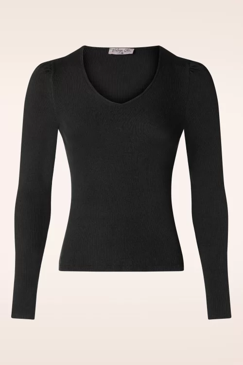 Vintage Chic for Topvintage Chloe rib top in zwart