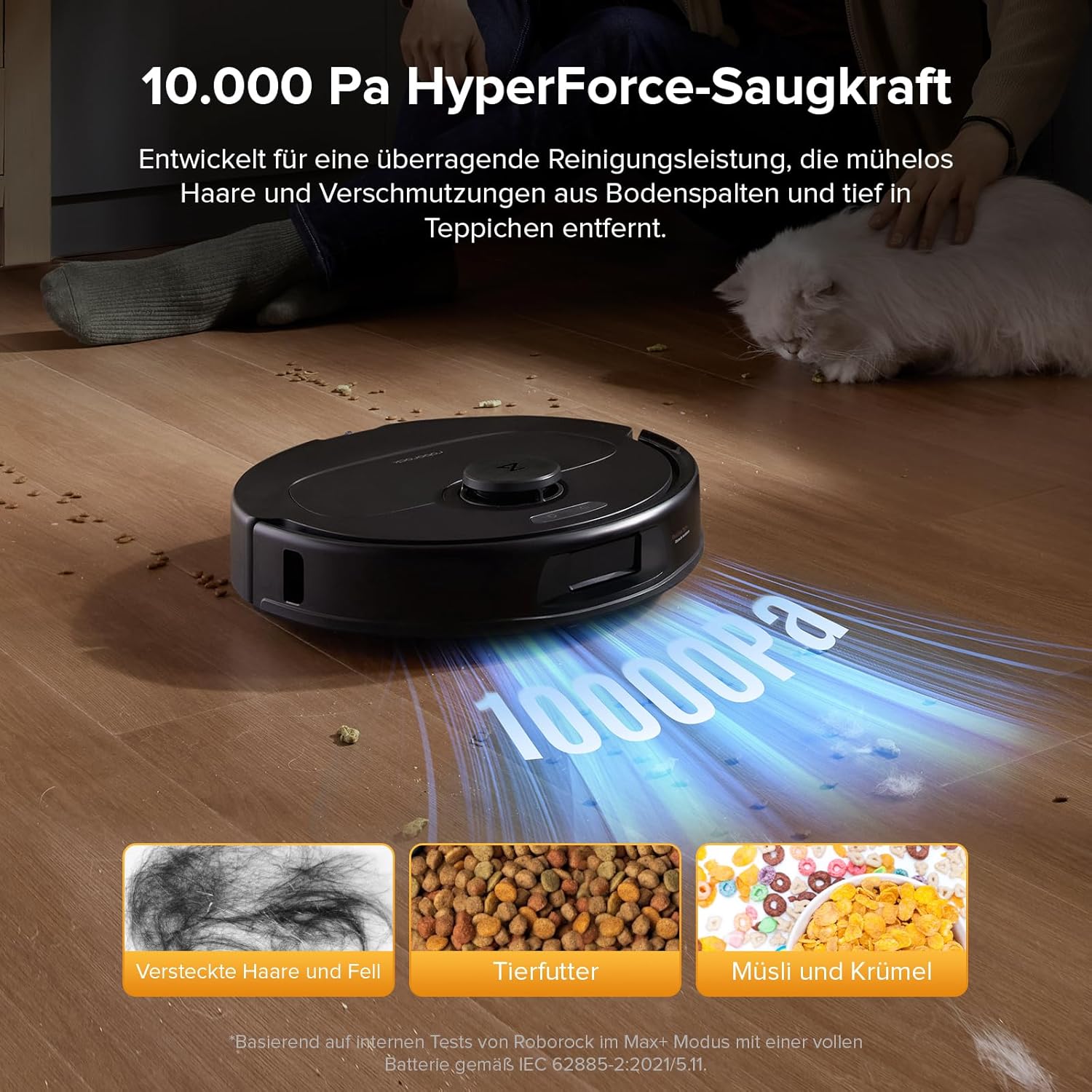 roborock QV 35S Saugroboter mit Wischfunktion, 10.000 Pa HyperForce Saugkraft, Anti-Tangle-Bürsten, Anhebbare Schleudermopps, Intelligente Hindernisvermeidung, Multifunktions-Dockingstation (Schwarz)
