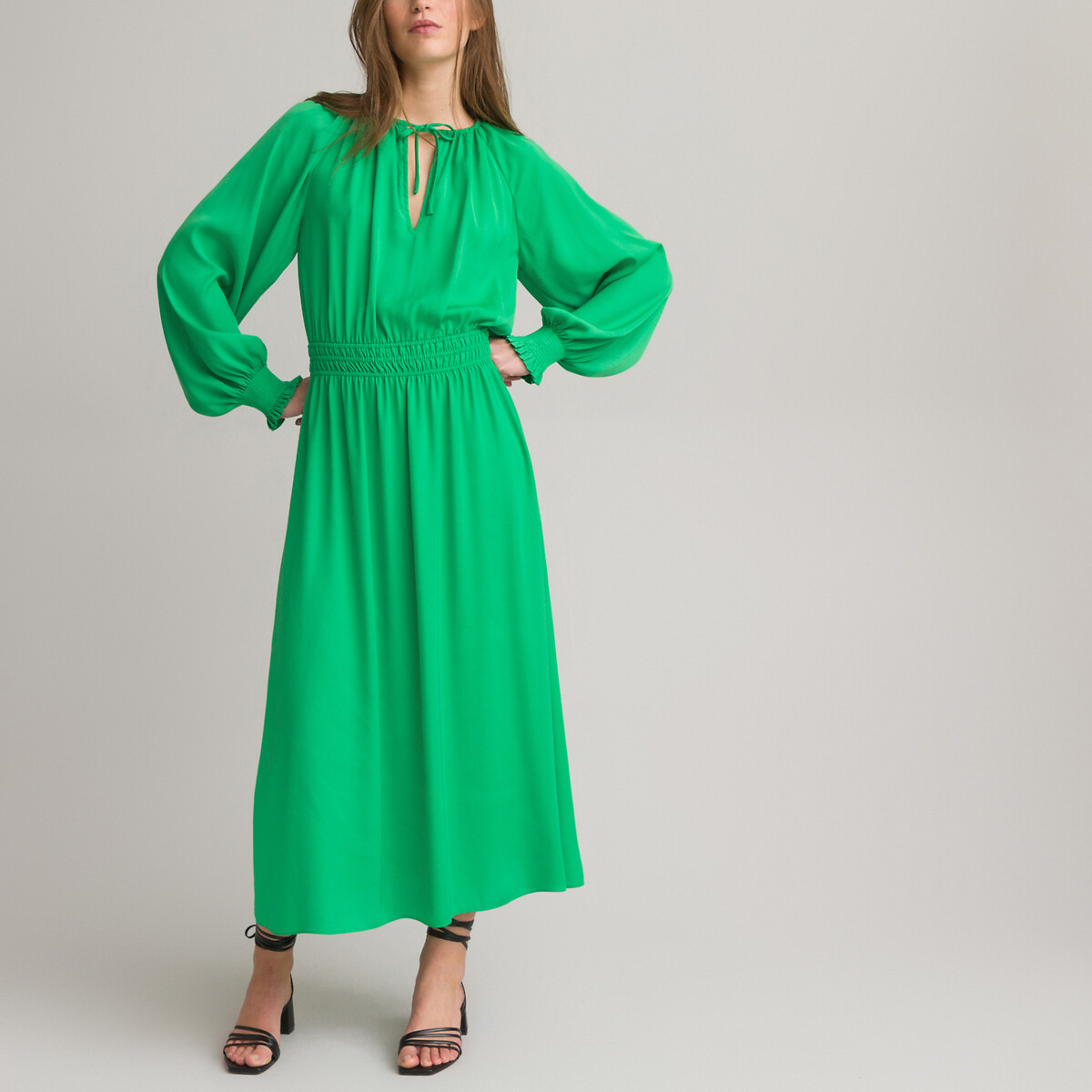 COLEÇÃO LA REDOUTE<br>Vestido longo maxi com detalhes franzidos