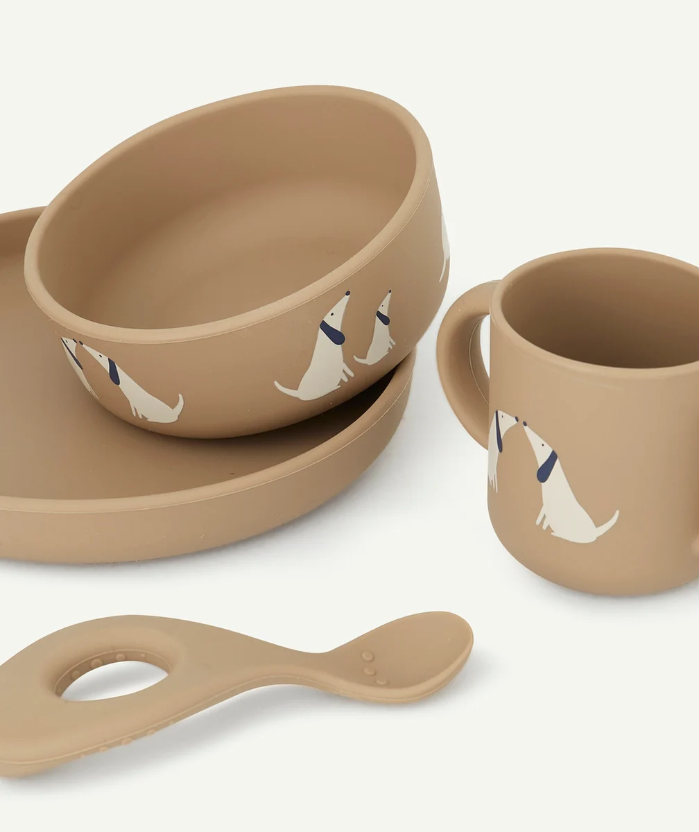 LIEWOODLOT DE 4 ENSEMBLES DE VAISSELLE EN SILICONE AVEC CHIENS