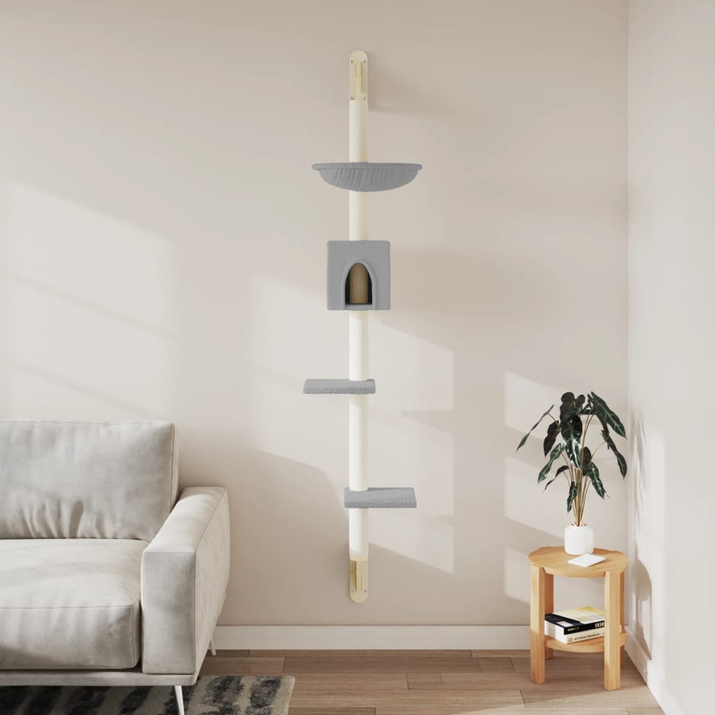 Arranhador de parede para gatos vidaXL, cinza claro, 187 cm