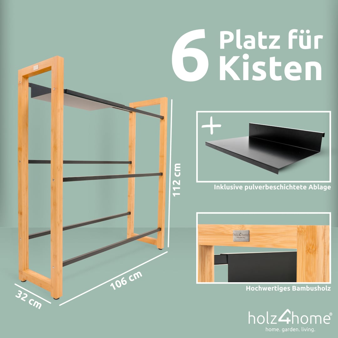 deluxe4home Regal für 6 Getränkekisten 106 x 112 cm braun/schwarz