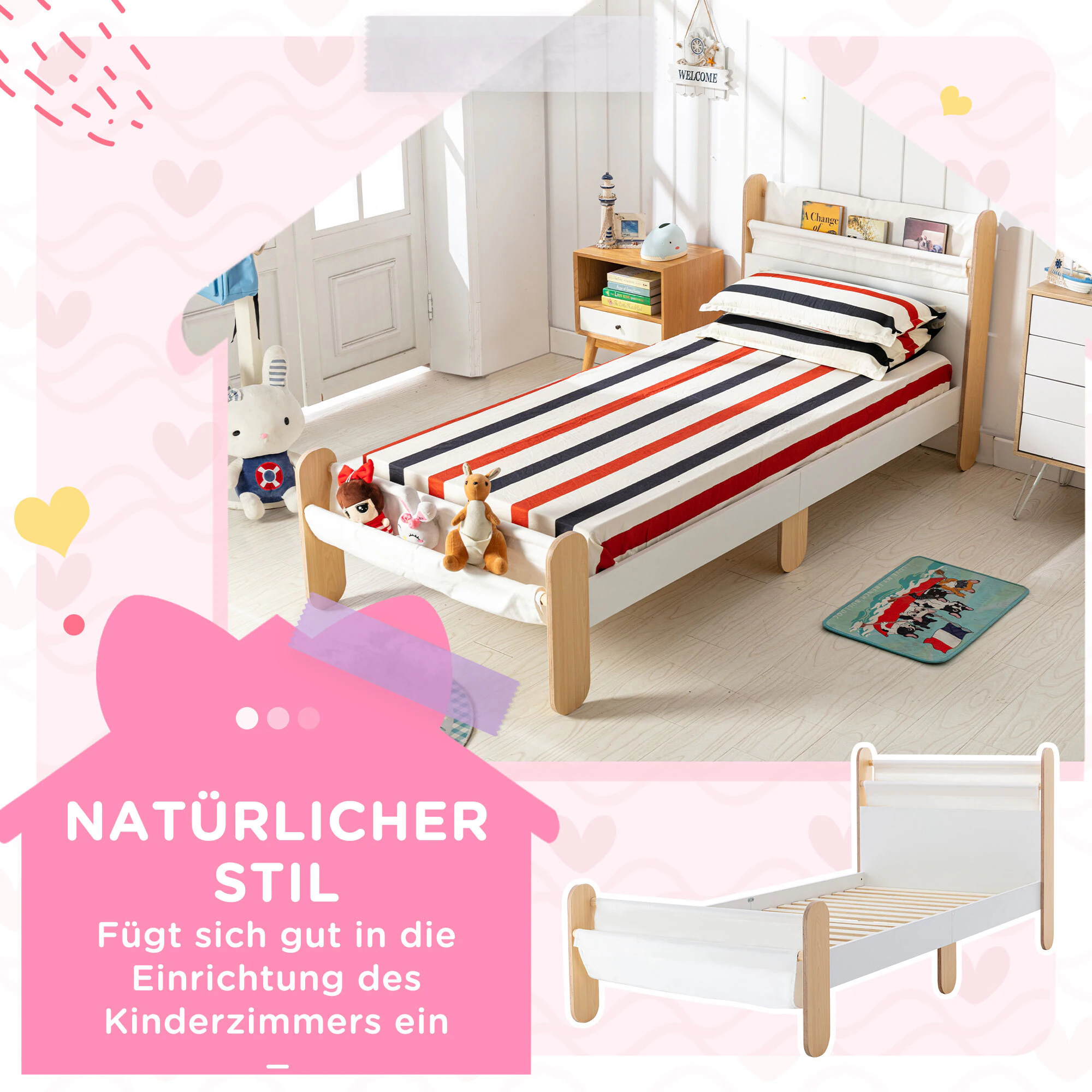HOMCOM Kinderbett mit Kinderfreundlichem Design bunt 229L x 98B x 95H cm
