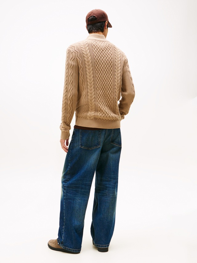 Tommy Jeans Strickpullover , Troyer-Kragen mit Reissverschluss, slim fit, Zopfstrick-Muster