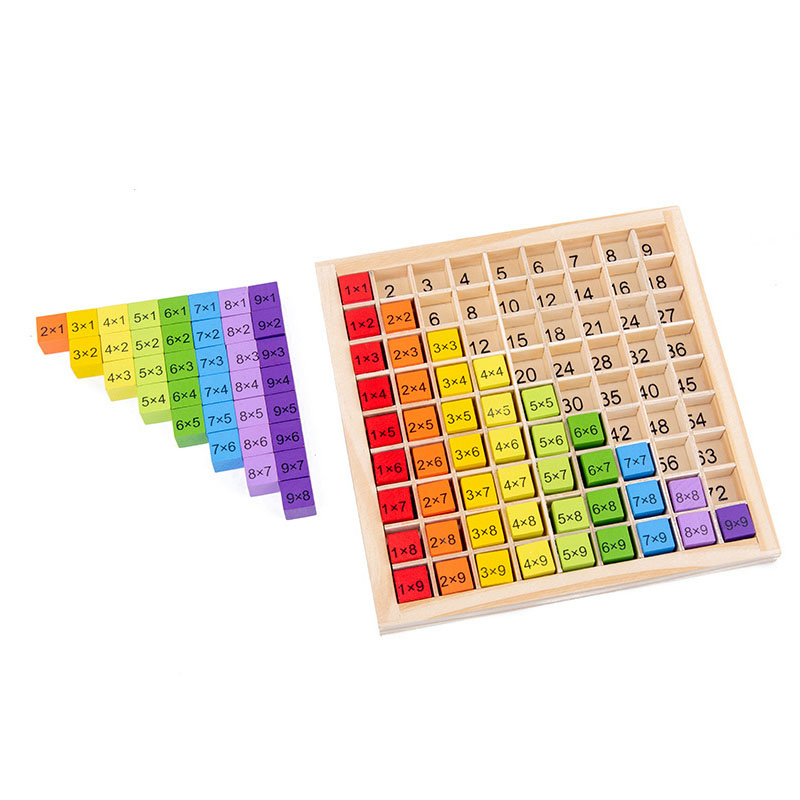 (175x175mm) Pädagogisches Holz Mathematik Kinder Spielzeug Multiplikation Rechen Tafel Montessori Zahlen Lernspiel - Bunt