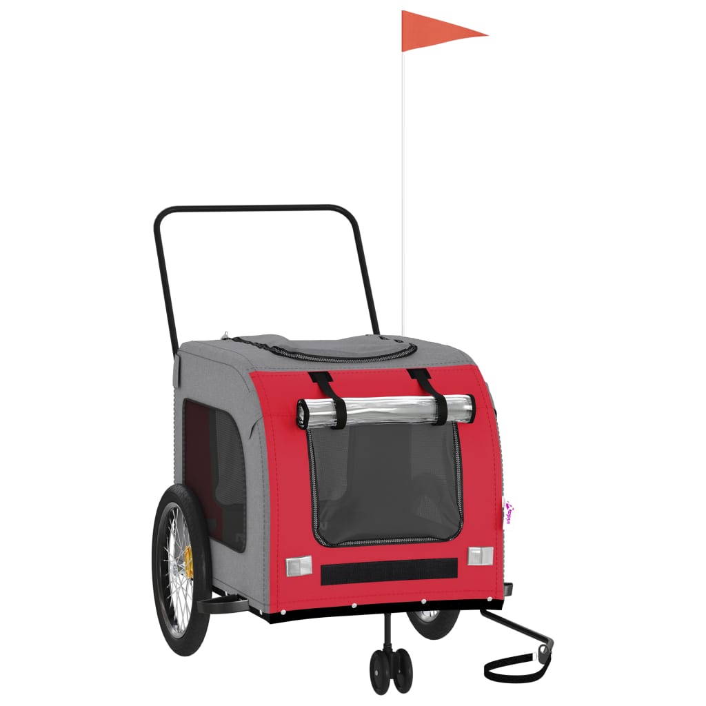 vidaXL Pet Bike Trailer Iron Oxford Cloth Vermelho Cinza