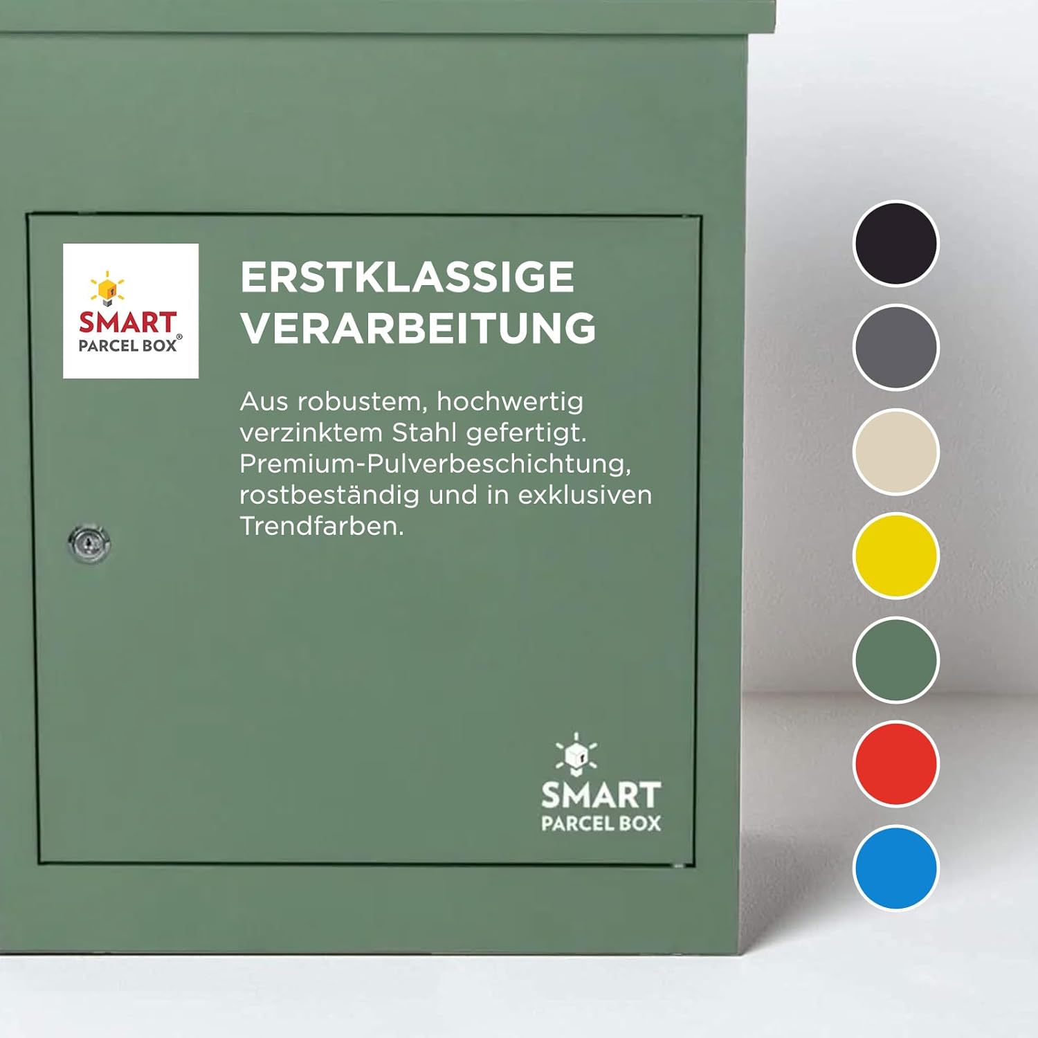 SMART PARCEL BOX Paketbox, Paketbriefkasten Wandmontage, Briefkasten mit Paketfach, Postbox für Pakete Outdoor mittelgroß, Paketkasten rostfrei verzinkter Stahl, 3 Schlüssel, 44x35x58 cm, grün
