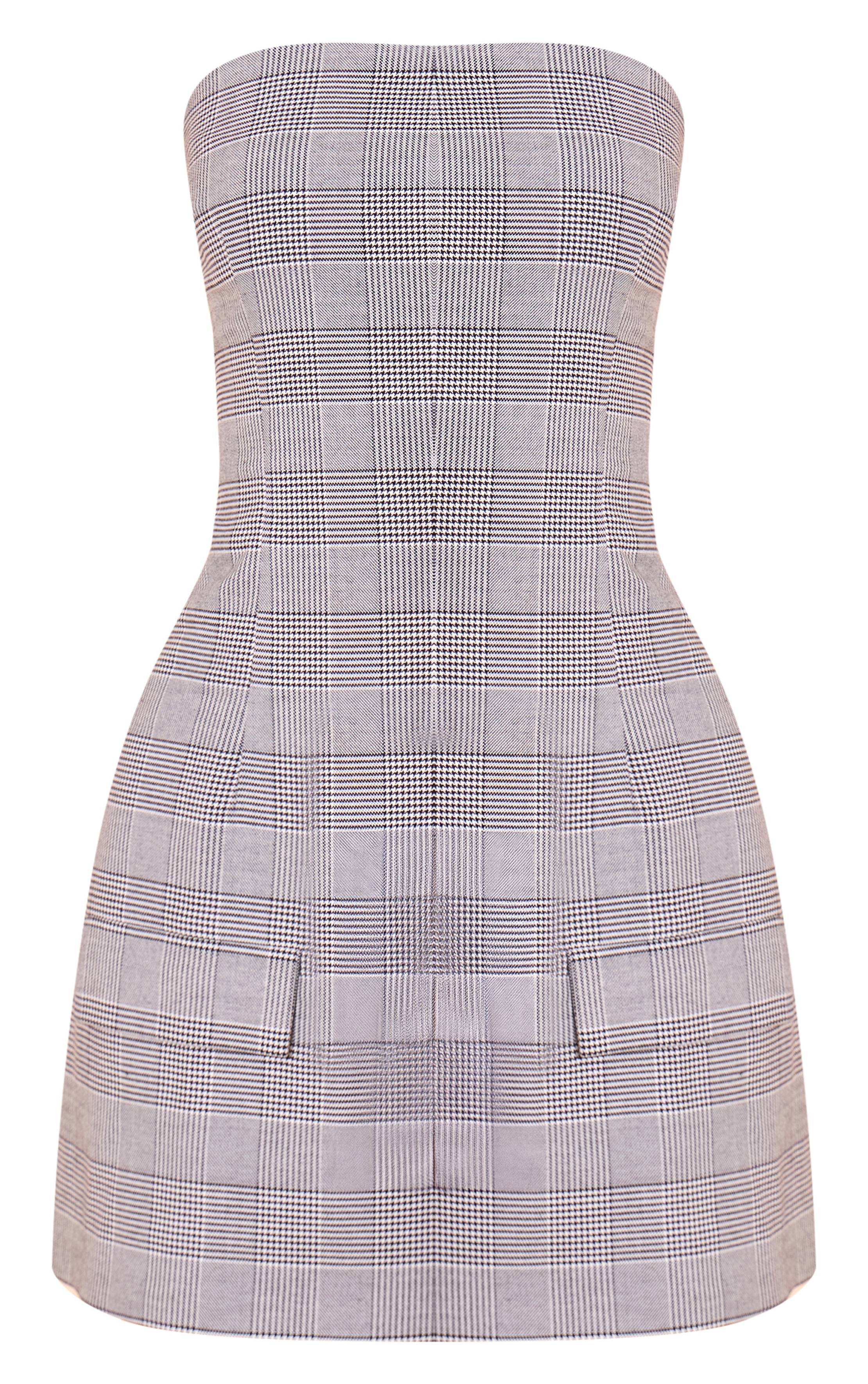 Charbon Robe Moulante Bustier À Carreaux Ajustée