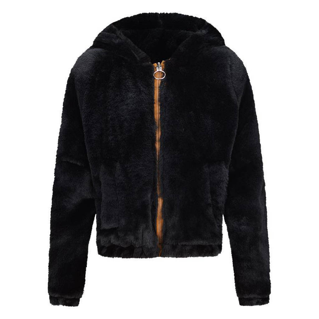 Retour Jeans reversible gewatteerde imitatiebont winterjas Kiara donkerbruin/camel