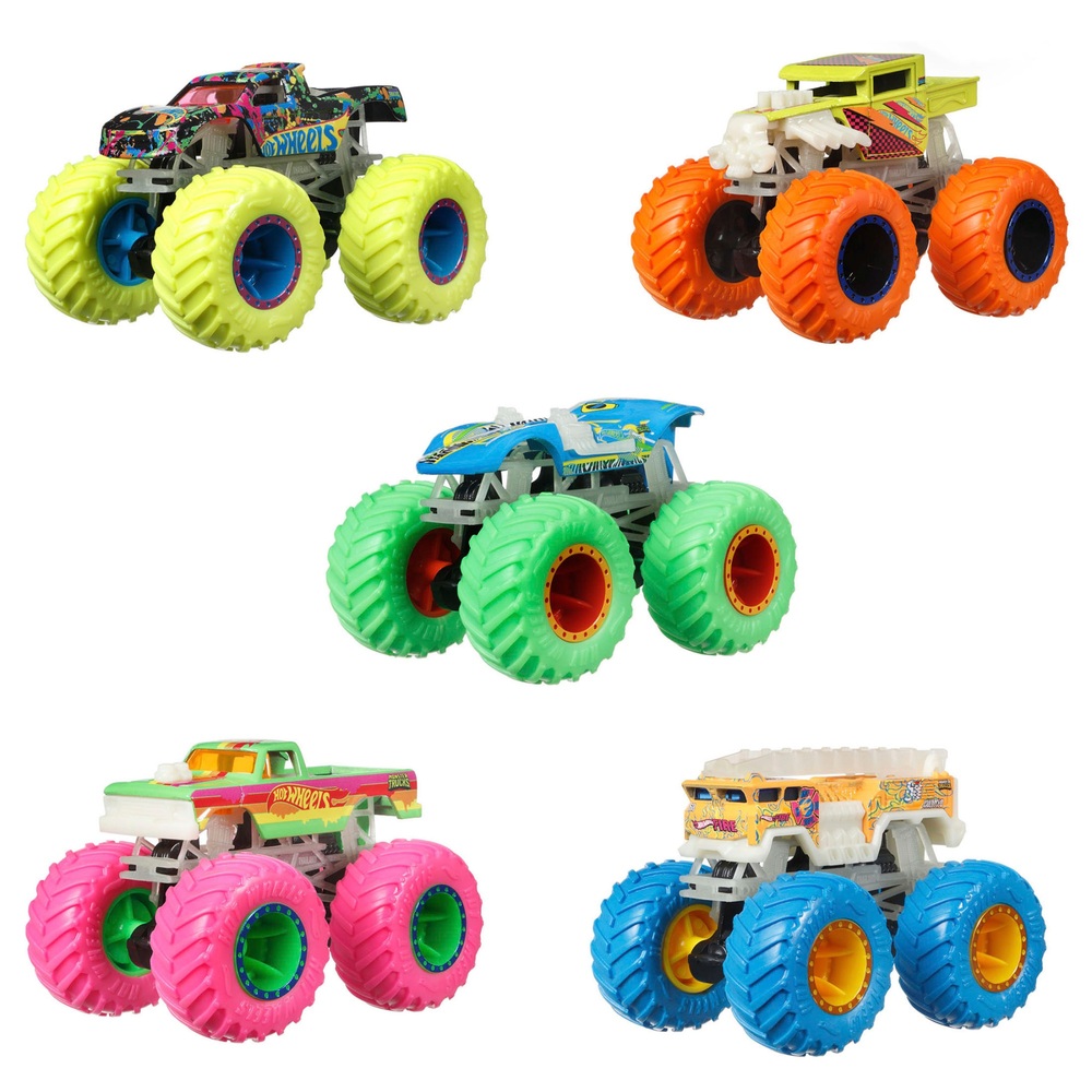 Hot Wheels Monster Trucks, leuchtend im Dunkeln, Spielzeug-LKW-Sortiment im Maßstab 1:64
