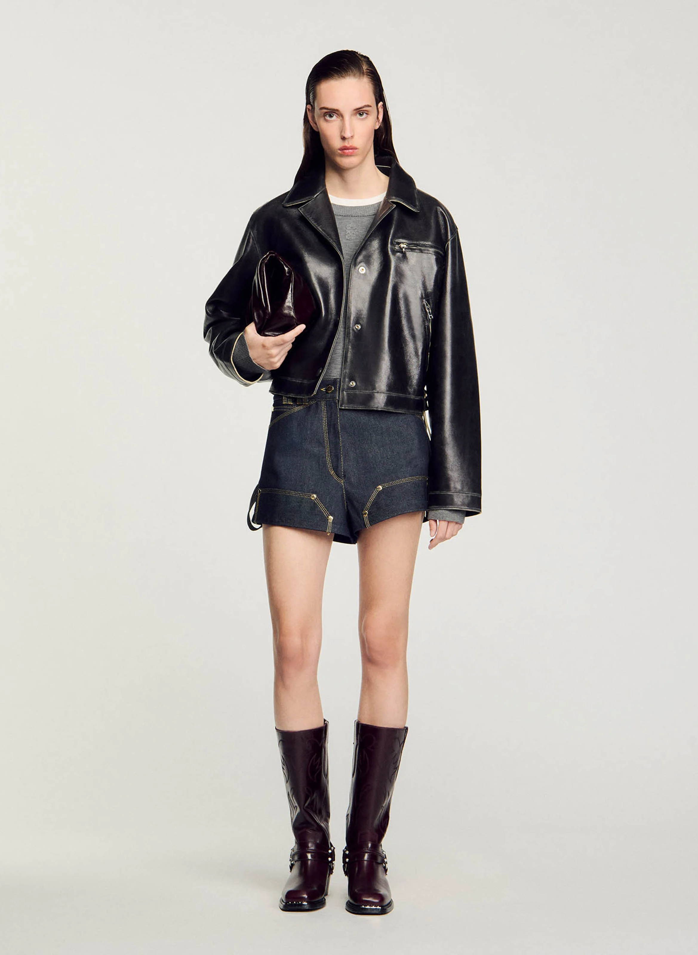 Blouson en cuir vieilli | Noir
