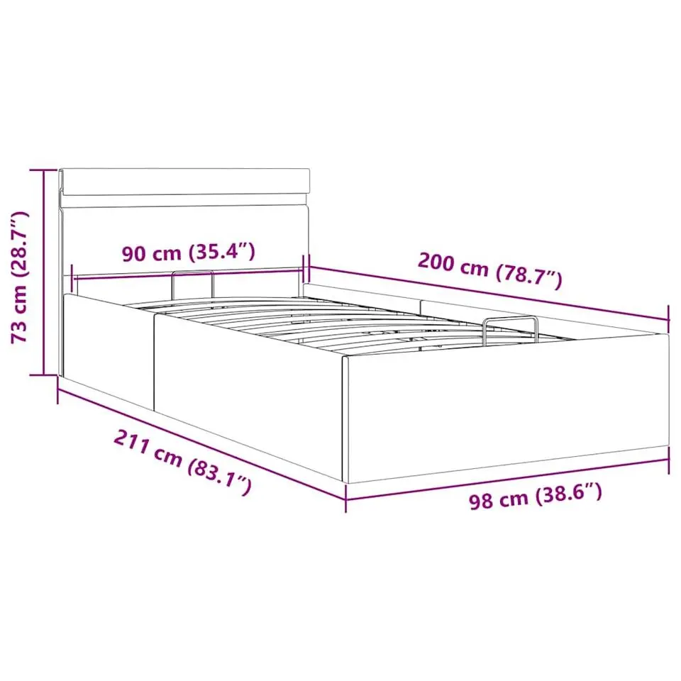 vidaXL - LED bed met opbergruimte - Hydraulisch - Zwart - Kunstleer - 90x200 cm