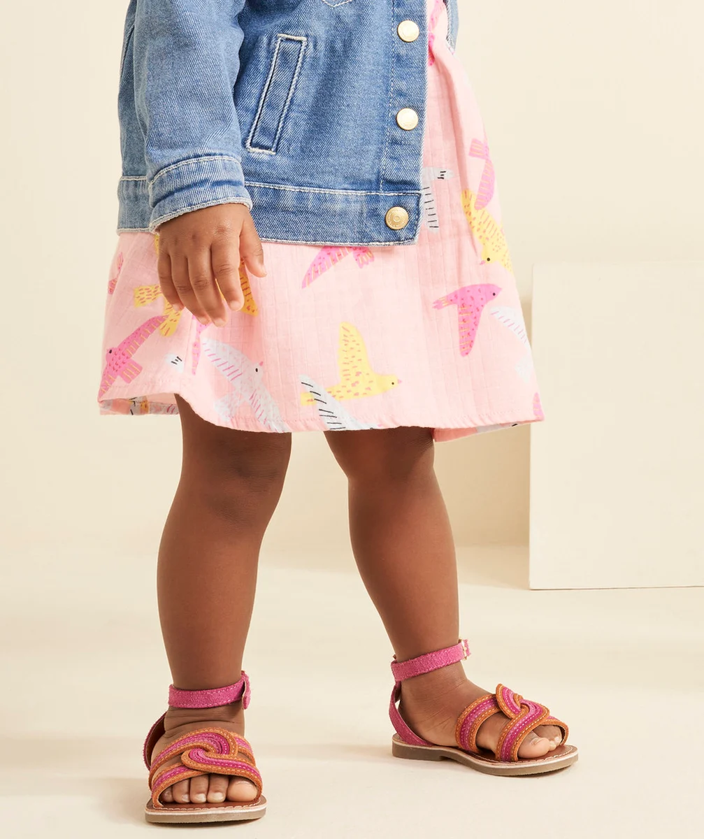 sandales en cuir fille avec torsades rose mauve et orange