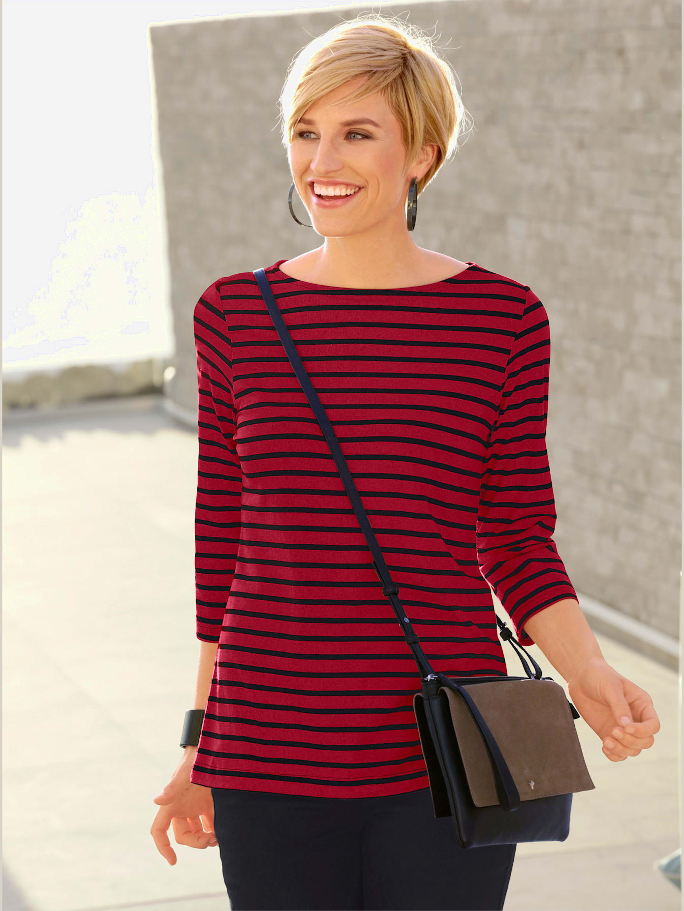 T-shirt rayé col bateau manches longues