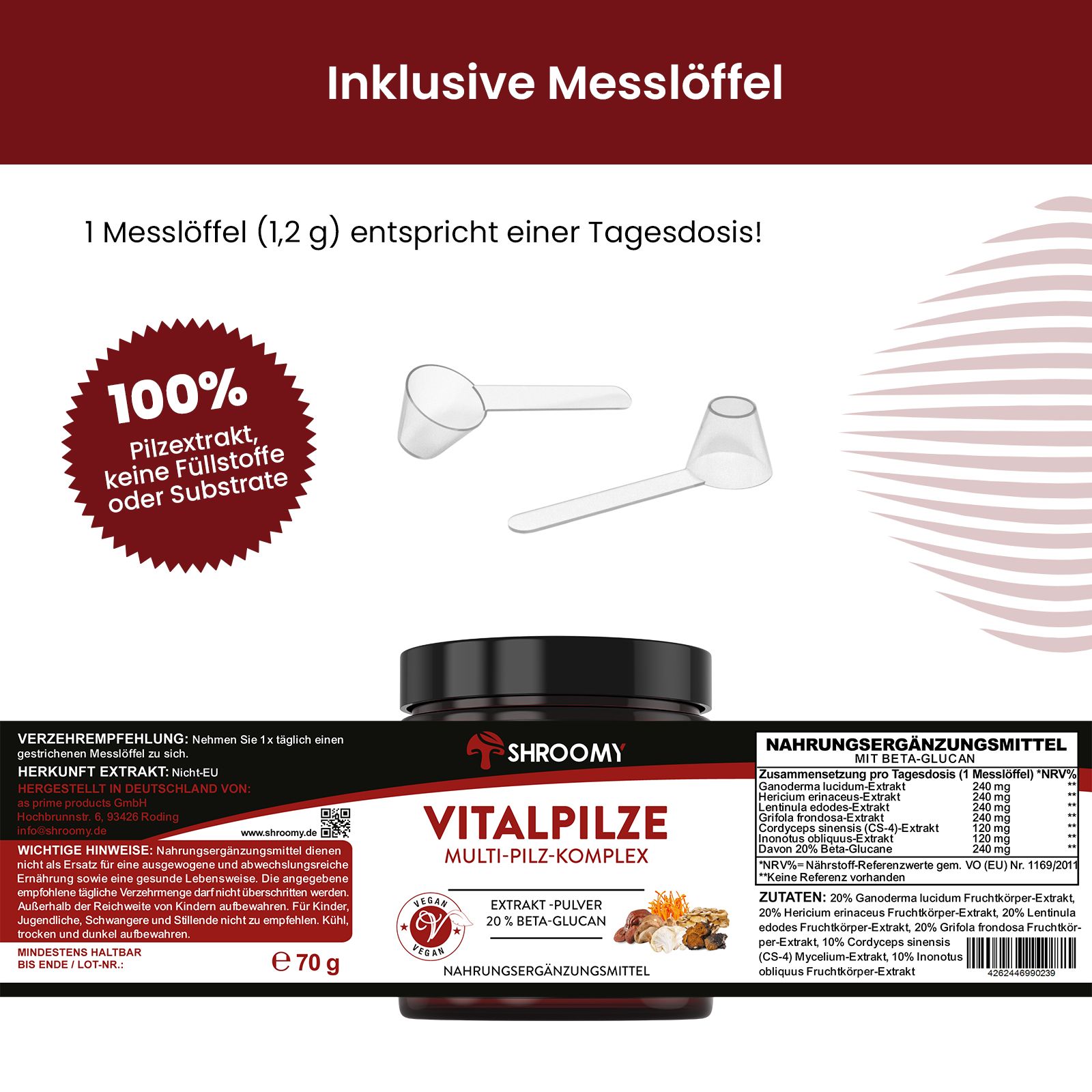 SHROOMY Pilz Komplex Extrakt Pulver mit 6 Vitalpilzen