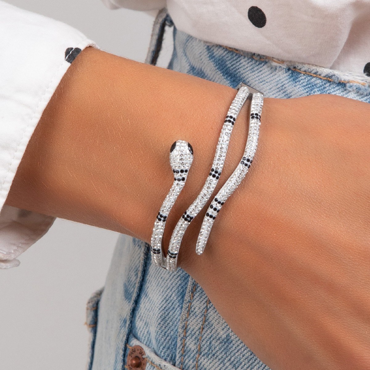 Bracelet serpent en acier inoxydable SC Crystal en Acier Rhodié argenté