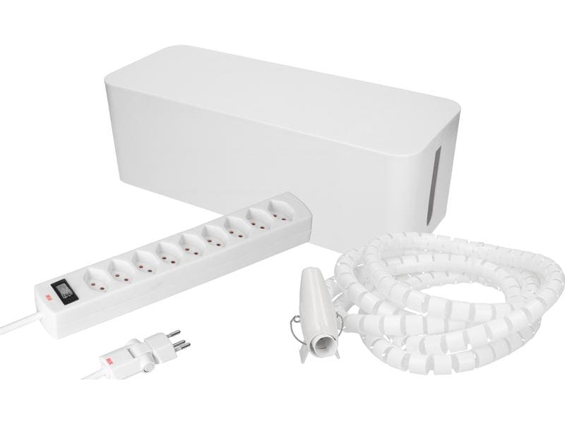 Max Hauri Kabelbox mit Steckerleiste 9x T13 Weiss Kabelbox inkl. Steckdosenleiste mit Schalter, 400 x 138 x 155 mm