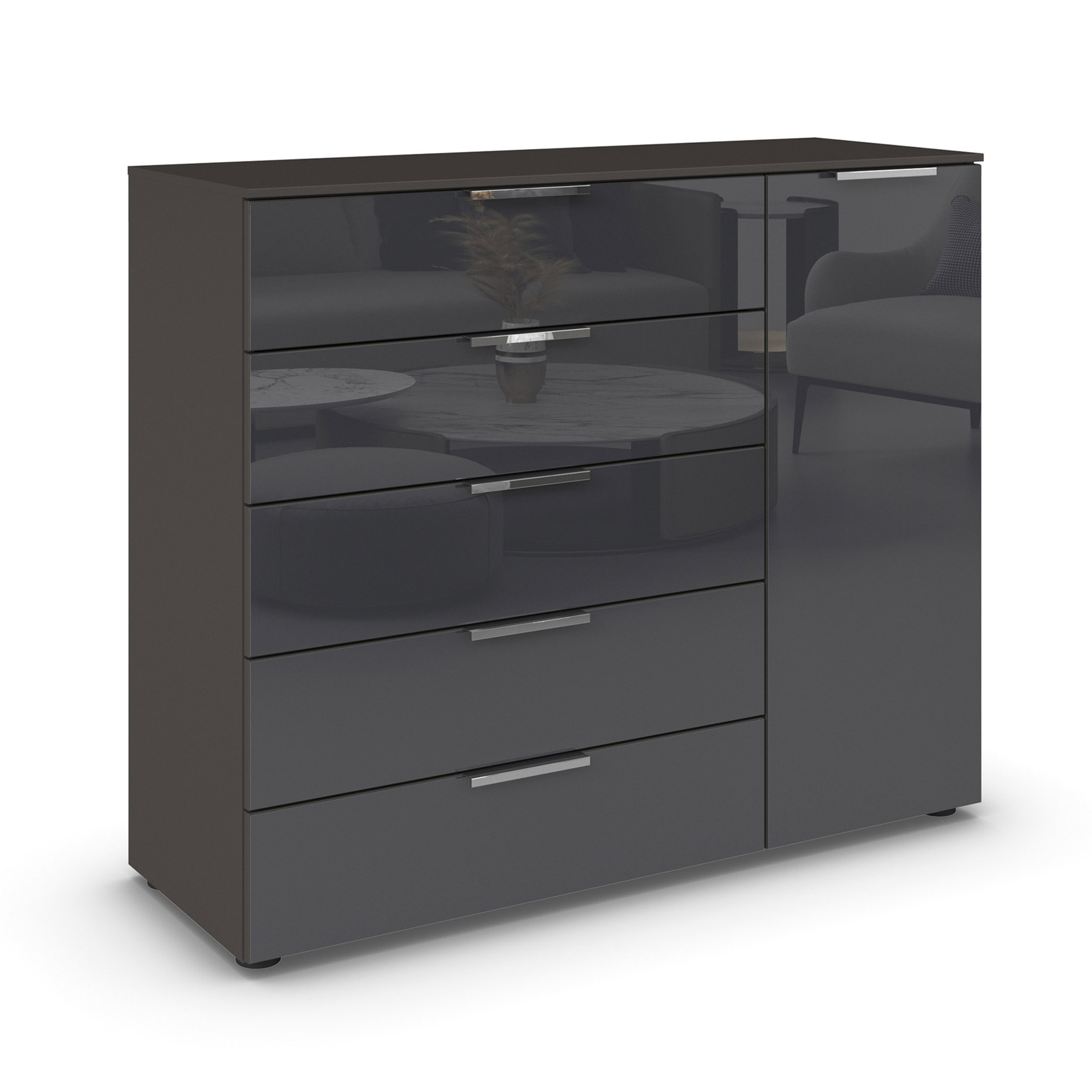 Kommode - graphit-Basaltglas - Chromgriffe - 120 cm
