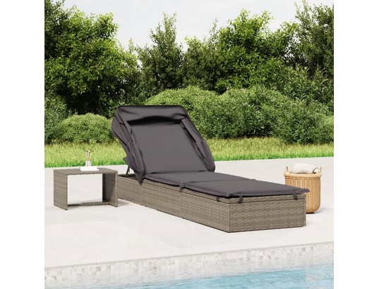 VIDAXL - Bain de soleil Transat avec toit pliable gris 213x63x97 cm résine tressée