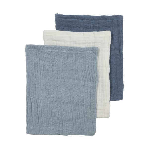 Meyco Hydrofiele Washandjes - 3 stuks - 20x17cm - Natural / Jeans Blue / Indigo