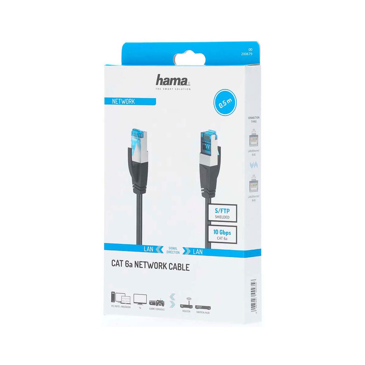 Hama CAT6a S/FTP nettverkskabel 0,5 m (sort)