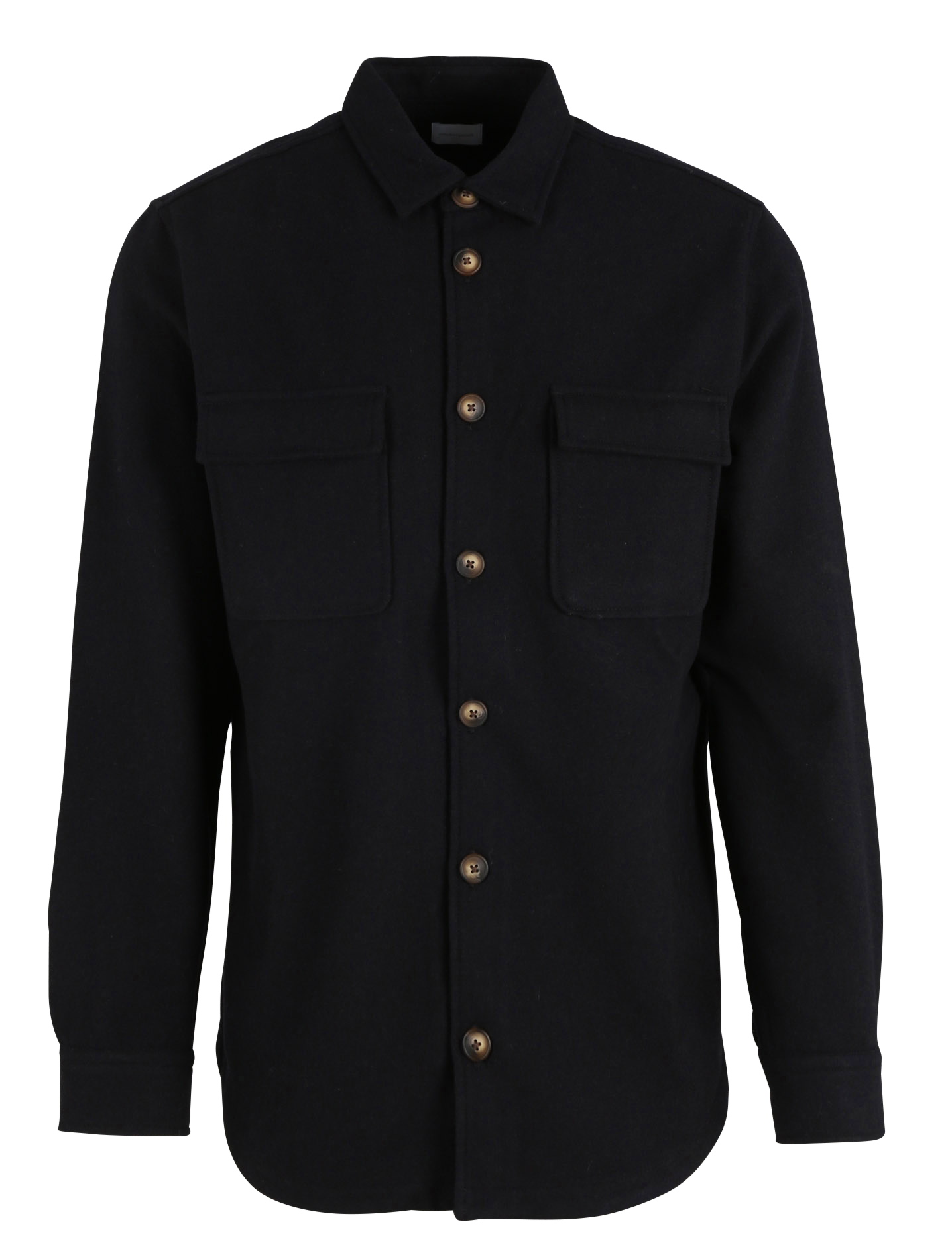 Chemise col classique en laine feutrée mélangée| Bleu
