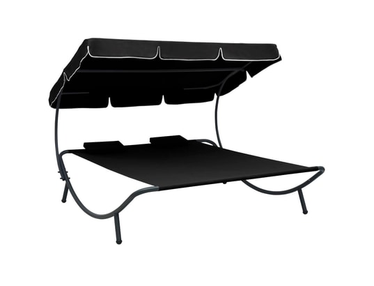 VIDAXL - Lit de repos d'extérieur avec auvent et oreillers noir