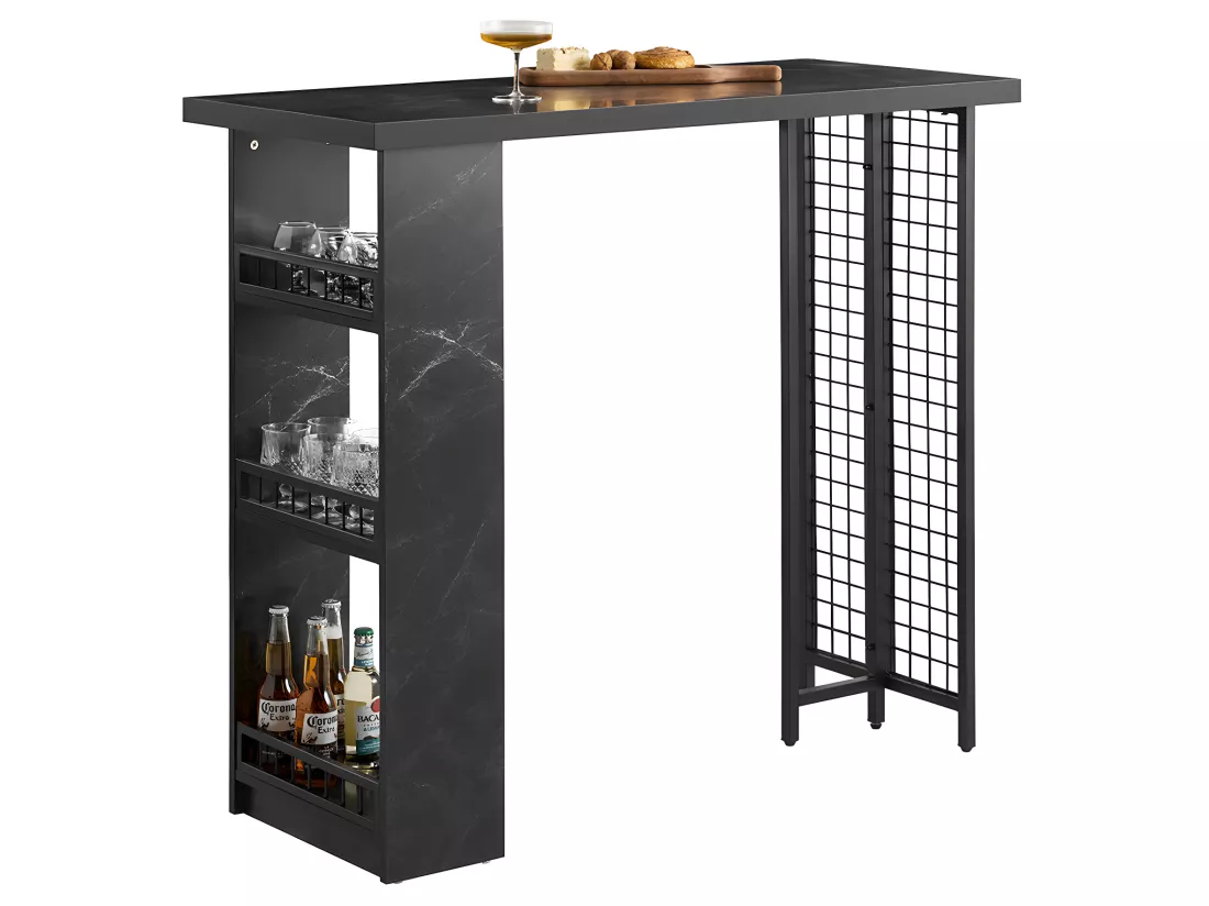 SoBuy FWT100-SCH Table de Bar avec 3 Étagères avec Surfaces de Rangement, Table pour Cuisine, Salle à Manger et Salon, Effet Marbre Cadre en Métal