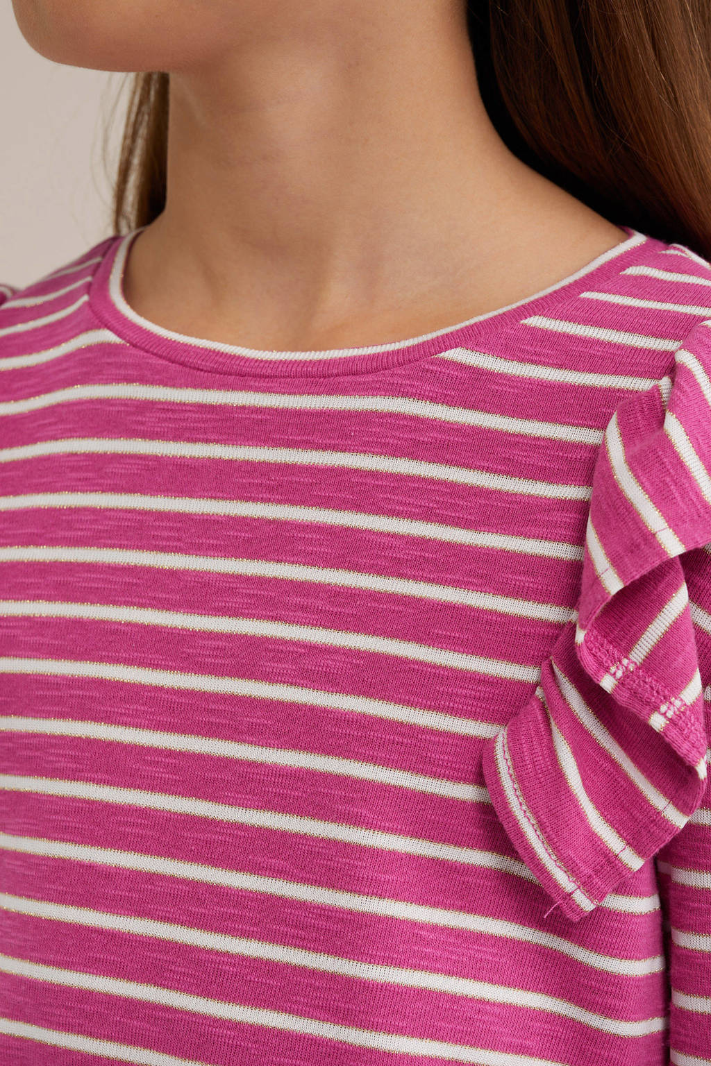WE Fashion gestreepte longsleeve roze/wit