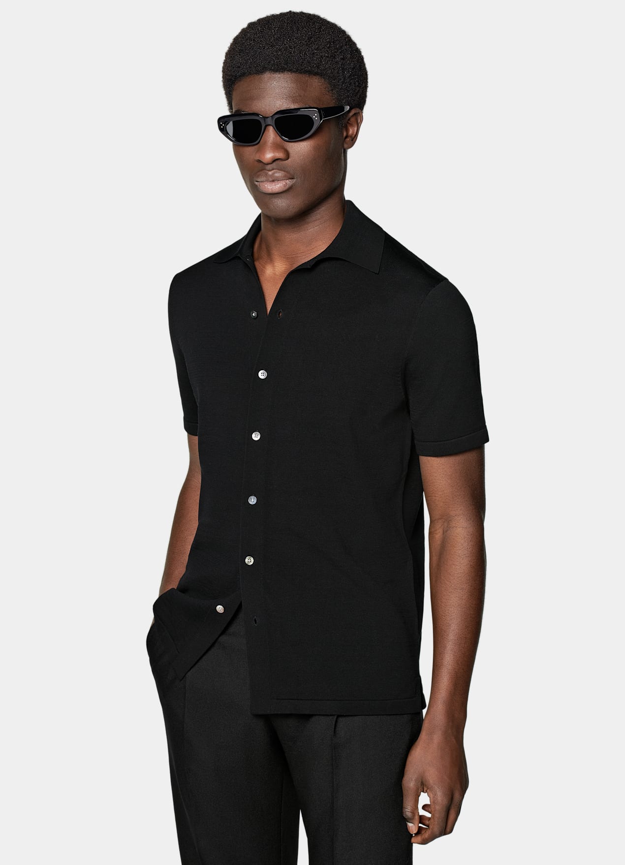Cardigan à col polo noir