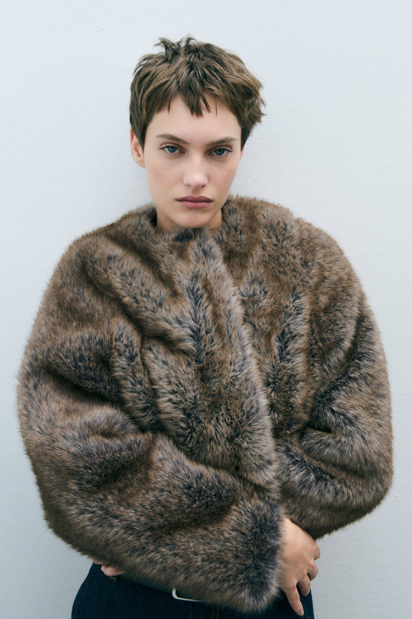 Mango faux fur jas bruin