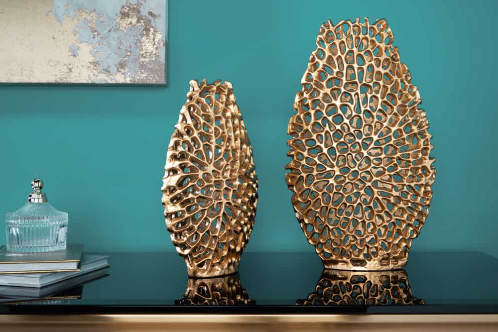 Filigranes Vasen 2er Set ABSTRACT LEAF 40cm gold Handarbeit