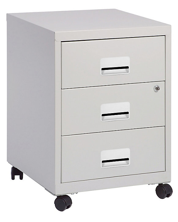 Caisson de bureau en métal 3 tiroirs avec roulettes Snor gris H. 57 cm x L. 40 cm