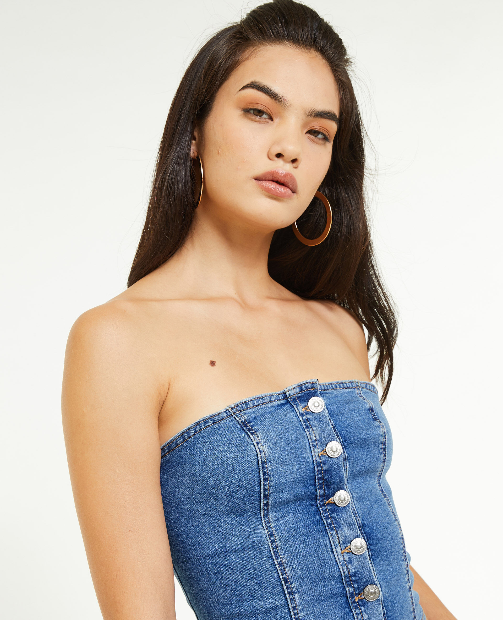 Top bustier en jean stretch - Bleu
