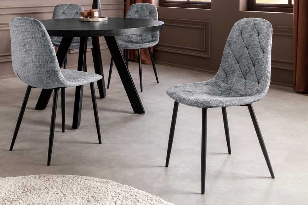 Stilvolles 2er-Set Stühle GLAMM grau Chenille Cremona schwarze Metallbeine